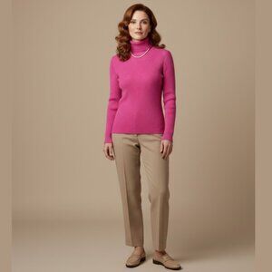 LAUREN RALPH LAUREN Pink Ribbed Monogram Turtleneck Womens L Old Money Classic